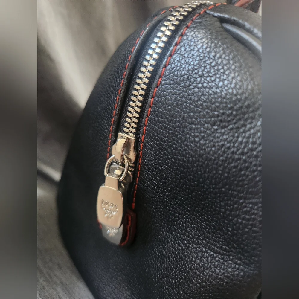 MCM Black Pebbled Leather Studded Boston Bag - Picture 5 of 12